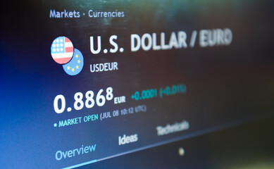 Trading pair dollar / euro on stock market or forex trading platform. Currency exchange. - 363214852