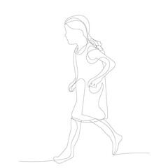 vector, isolated, continuous line drawing of a little girl, sketch