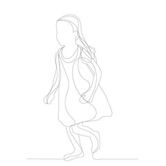 vector, isolated, continuous line drawing of a little girl, sketch