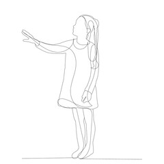  isolated, continuous line drawing of a little girl, sketch
