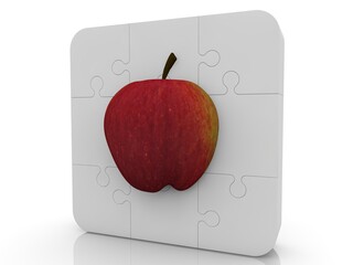 White puzzle with an apple on a white background