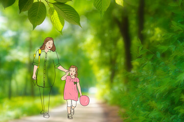 공원 산책하는 가족 일러스트 편집