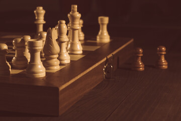 wood chess on the wood table