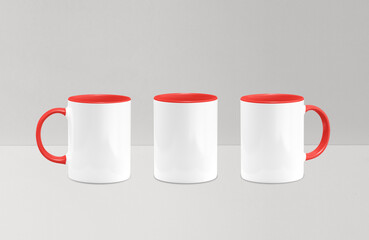 White inside red mug mockup isolated on grey background