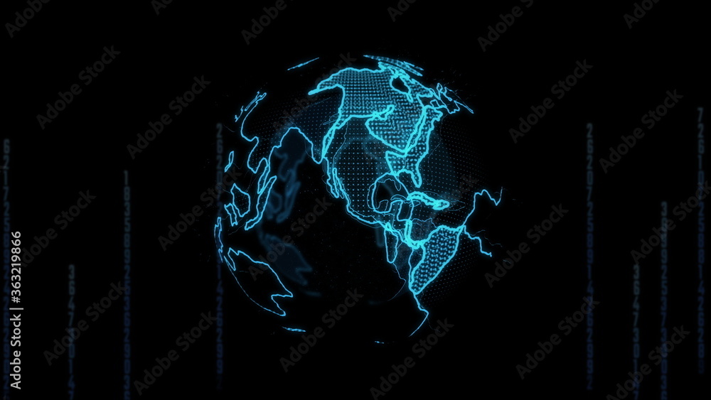Wall mural big data 3d earth. binary code surrounding globe . retro digital blue earth.