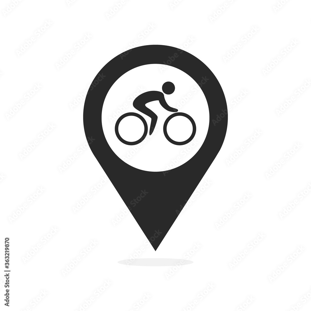 Aufkleber map pointer with bicycle icon. vector illustration on a white background