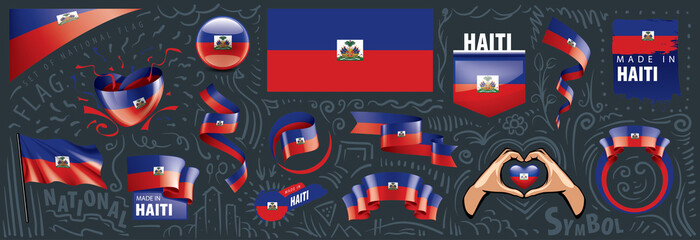 Vector set of the national flag of Haiti in various creative designs