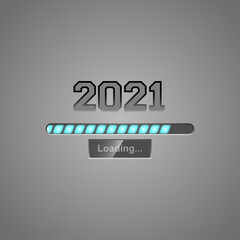 Neon progress bar showing loading of 2021 New Year. Template for New Year design. Vector background.