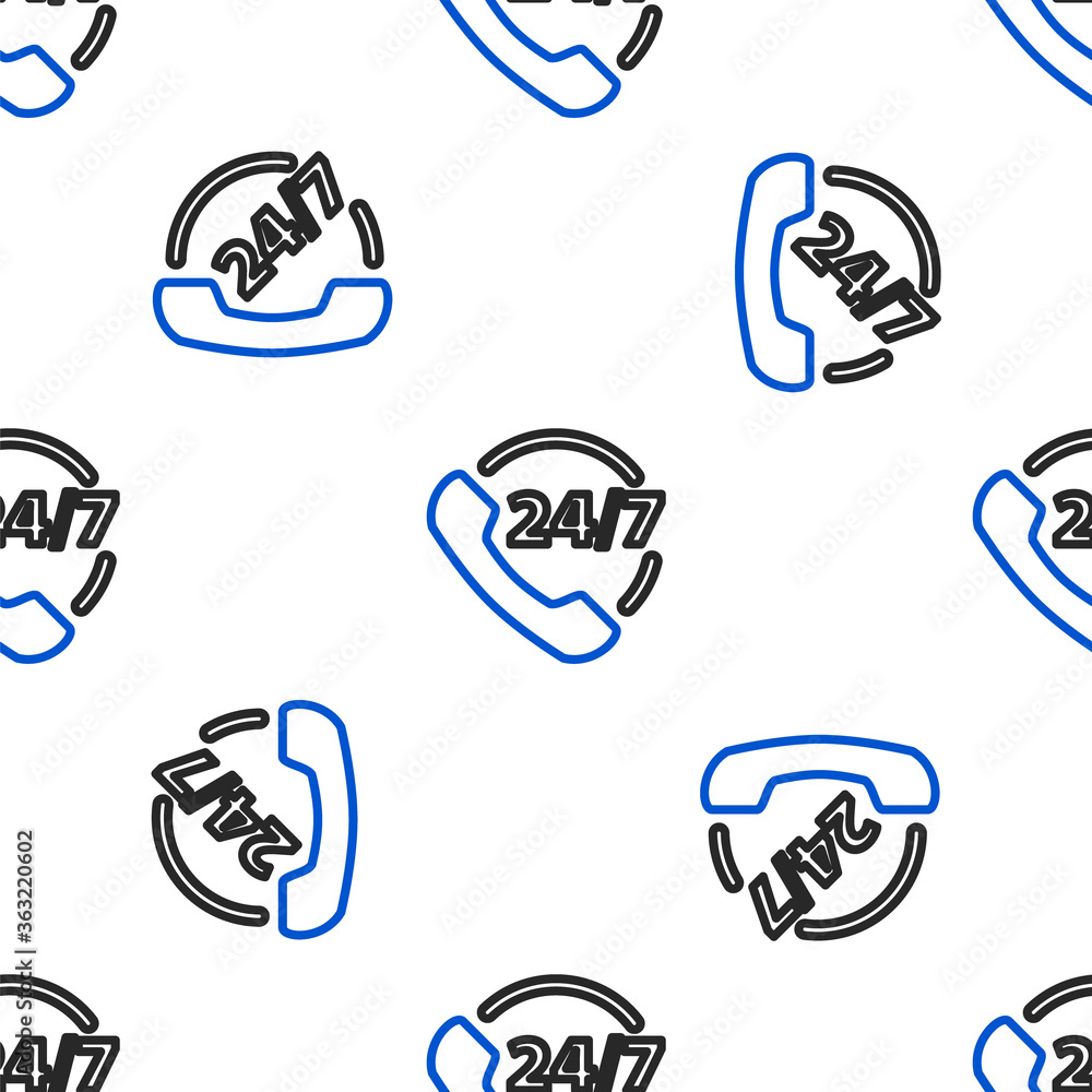 Poster line telephone 24 hours support icon isolated seamless pattern on white background. all-day customer