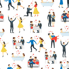 Fototapeta na wymiar Cartoon Characters People Couples in Love Seamless Pattern Background . Vector