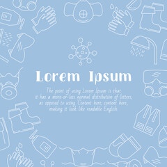 Hygiene protection - card with text and vector outline illustrations of medical and sanitary safety for graphic design