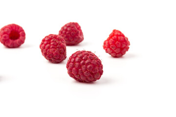 Fresh  red raspberry isolated on white background. Berry in close-up