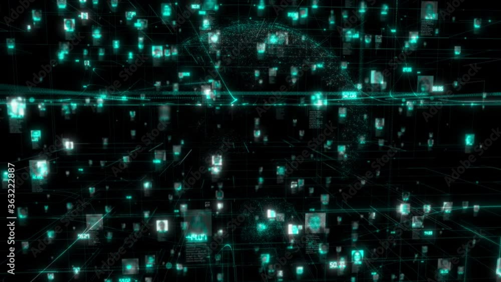 Poster social network and big data concept with connection of abstract people portraits linked each other b