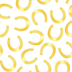 Fototapeta premium Realistic 3d Detailed Shiny Gold Horseshoe Seamless Pattern Background. Vector