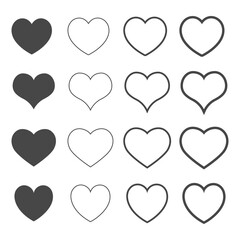Set of heart icons, love concept isolated on white