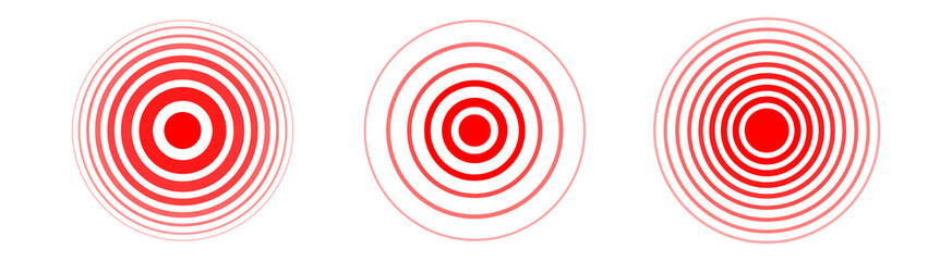 Pain location icon set. Red vector pain location signs isolated on white background.