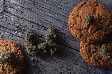 biscuits with hemp on an old wooden background close-up. rustic. Horizontal orientation.