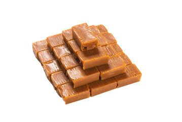 Tasty caramel candy isolated on white background.