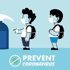 boys with mask and hand wash