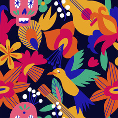 Vector illustration texture with mexican flowers for Day of the dead, Dia de los moertos. Seamless pattern.