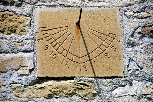 The stone-made sun-dial of the church of Panagia (Virgin Mary) at Vourbiani village in Konitsa area of Epirus region in north-western Greece.