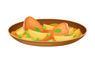 Chicken Legs with Potato Garnished with Potherbs as Brazilian Cuisine Dish Vector Illustration