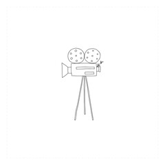 Vector hand drawn icon, a videocamera. Cinematography illustration, cinema isolated object.