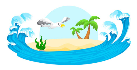 Fototapeta na wymiar Seagull and Beach vector Illustration