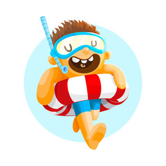 Boy wearing swimming ring or life buoy