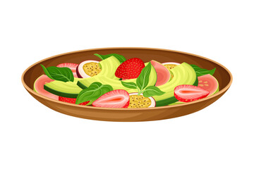 Fruit Salad with Strawberry and Sliced Avocado as Brazilian Cuisine Dish Vector Illustration