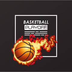 basketball sport poster with balloon on fire