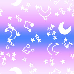 Fototapeta na wymiar Abstraction, a pattern of stars, musical notes and the moon