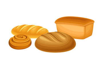 Hot Baked Loaf of Aromatic Bread with Crispy Crust Vector Illustration