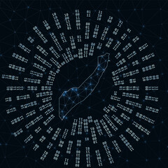 Somalia digital map. Binary rays radiating around glowing country. Internet connections and data exchange design. Vector illustration.
