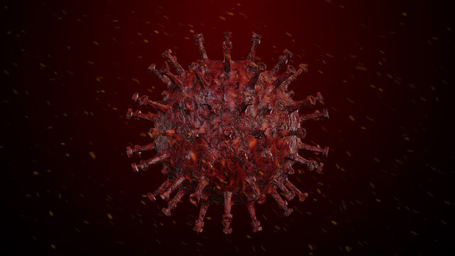 3D Illustration Organic Looks Abstract Red Coronavirus And Natural Glitter Dust In The Wind