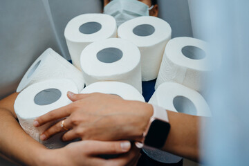 People are stocking up toilet paper for home quarantine from coronavirus.