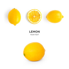 Creative layout made of lemon on the white background. Food concept. Macro  concept.