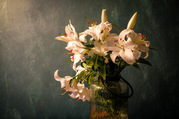Bouquet of white lilies. White lilies. Beautiful white lilies. 