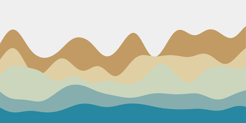 Abstract brown teal hills background. Colorful waves cool vector illustration.