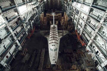 abandoned hangar of the Baikanur cosmodrome, buran, shuttle