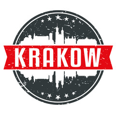 Krakow Poland Round Travel Stamp. Icon Skyline City Design. Seal Tourism. - obrazy, fototapety, plakaty