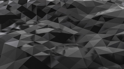 Black abstract polygonal background. Triangle pattern. Wavy surface. 3d rendering illustration. High resolution.