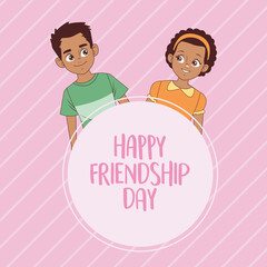 happy friendship day celebration with afro kids couple