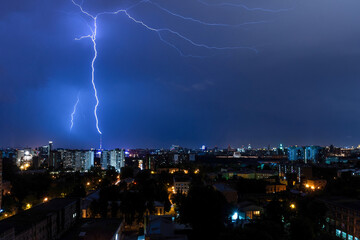Naklejka na ściany i meble Night thunderstorm in Moscow city