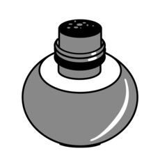 vector illustration of a black and white bottle. Vector image of a round bottle with a cork. Bottle for liquid  Isolated on white background.