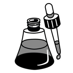 vector illustration of a bottle of perfume. Vector image of a bottle of an unusual form with a pipette. Bottle for medicine, oil or paints  Isolated on white background.