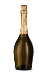 Glass champagne bottle isolated on white background