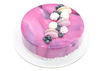 Mousse cake with purple glaze over white