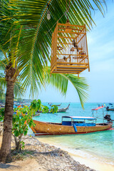 long-tail boats and Beautiful Andaman sea in Phi Phi Island,Phuket,Thailand