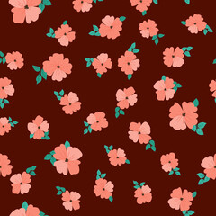 Seamless floral pattern with simple small flowers. Folk style millefleurs. Plant background for textile, wallpaper, covers, surface, print, wrap, scrapbooking, decoupage. 